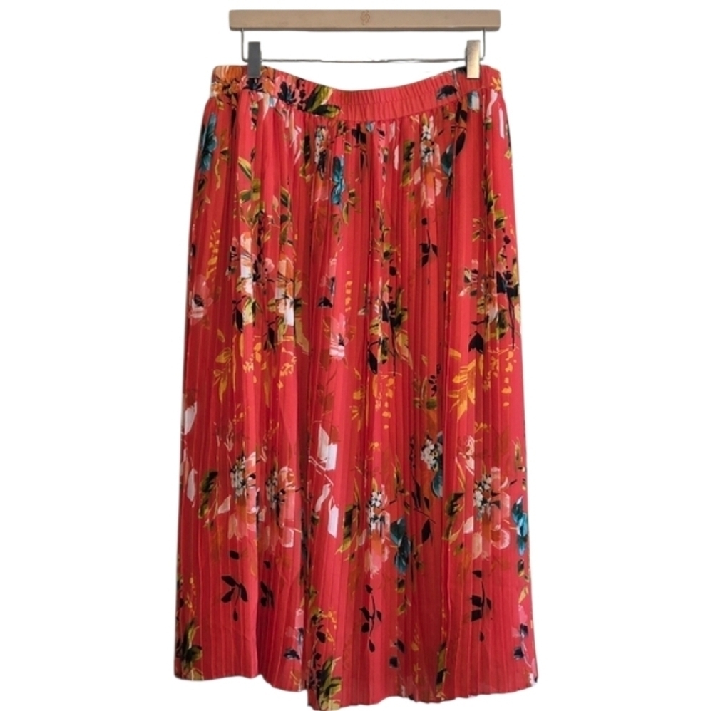 Liz Claiborne Women's Pleated Floral Skirt Sz XXLT Summer Flowy Office Feminine